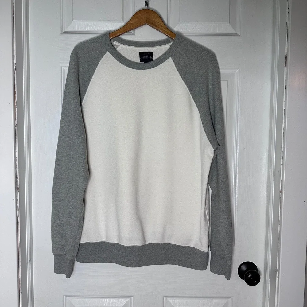 J. Crew Men’s Raglan Sweatshirt in White and Gray